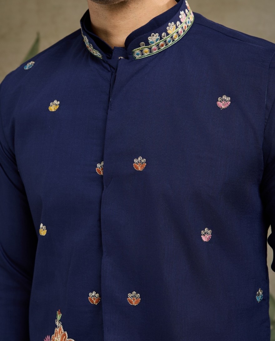 61234-navyblue - Stylish Navy Men's Kurta Koti Set – Elegant & Trendy